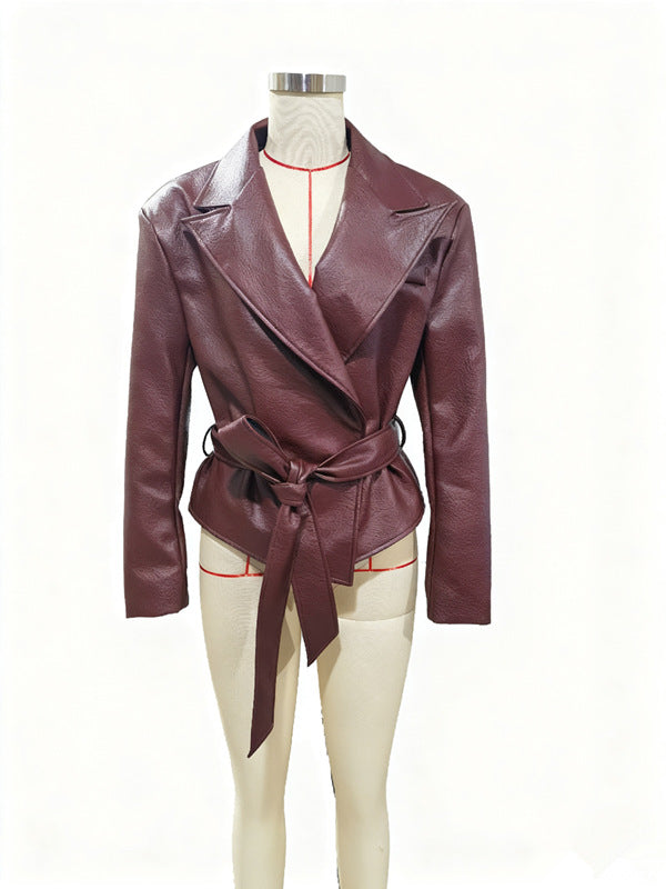 Belted Lapel Biker Jacket