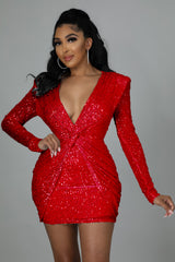 Sequin V Neck Ruched Bodycon Mini Dress
