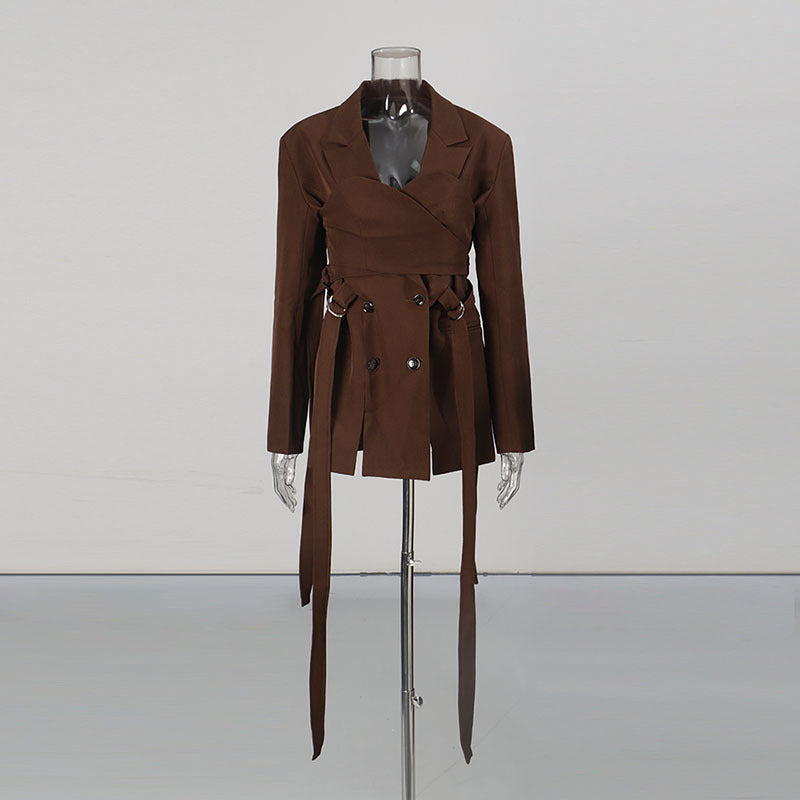 Deconstructed Metal Buckle Waist Blazer-boutique
