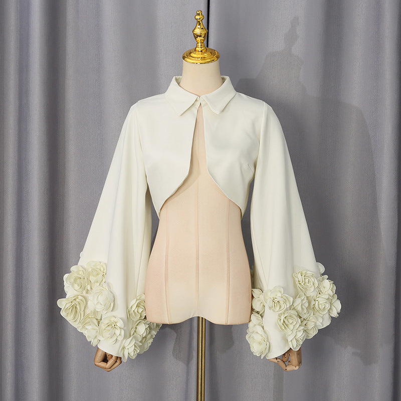 Floral Applique Flare Sleeve Jacket-boutique