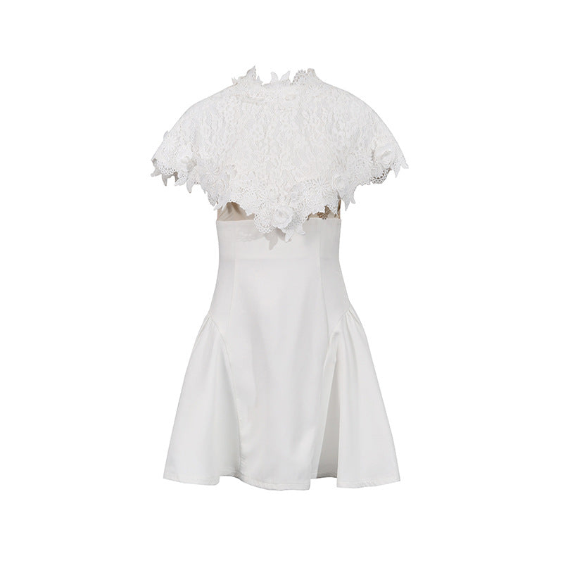 Embroidered Lace Cape Waist Slip Dress-boutique