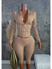 Striped Zip Hoodie and Capri Pants Set