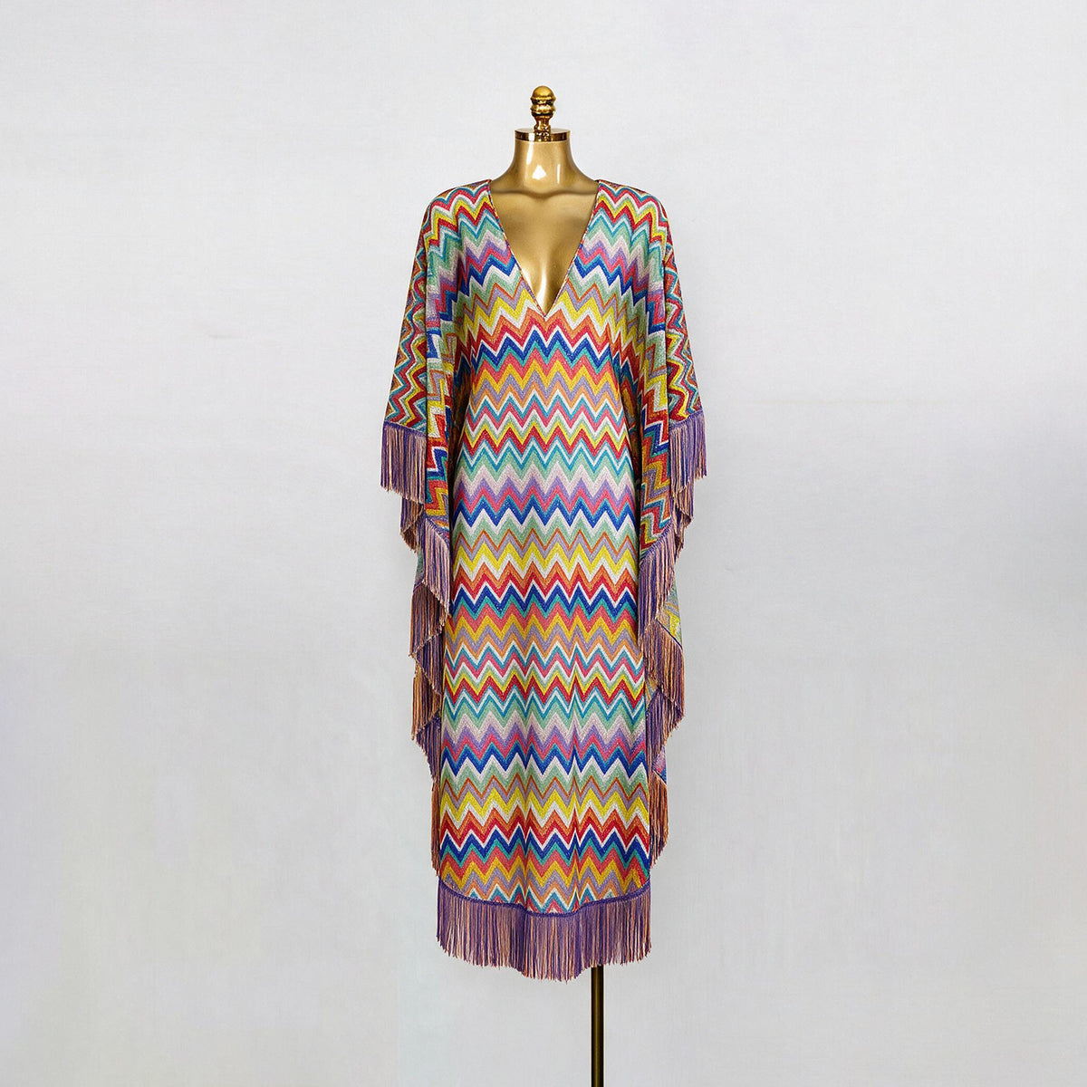 Bohemian Fringed Cape Maxi Dress-boutique