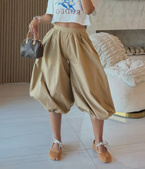 Pleated Cropped Balloon Wide Leg Pants