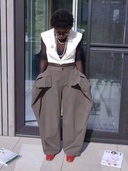 Layered Wrap High Waist Wide Leg Pants