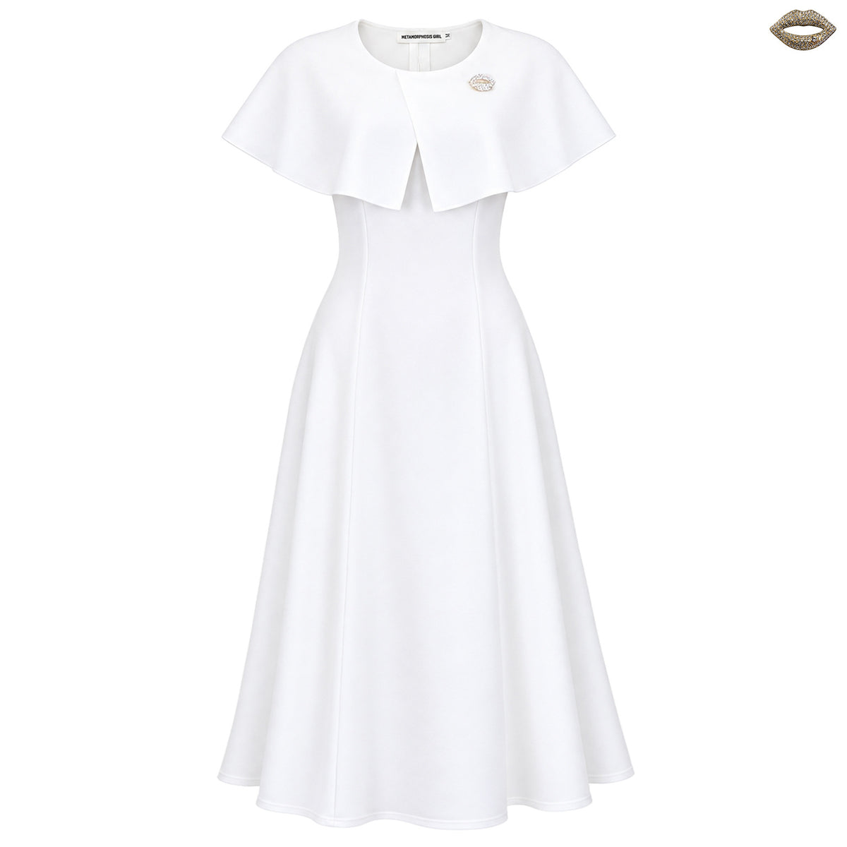 Brooch Cape Sleeve A Line Midi Dress