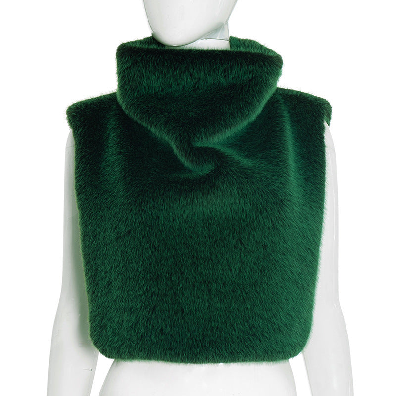 High Neck Shaggy Plush Sleeveless Top