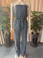 Women's Off-Shoulder Wide Leg Denim Jumpsuit