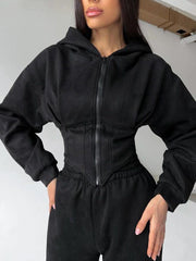 Shaped Waist Zip Hoodie and Pants Set