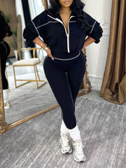 Women's Solid Zip Jacket and Jogger Pants Set