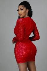 Sequin V Neck Ruched Bodycon Mini Dress