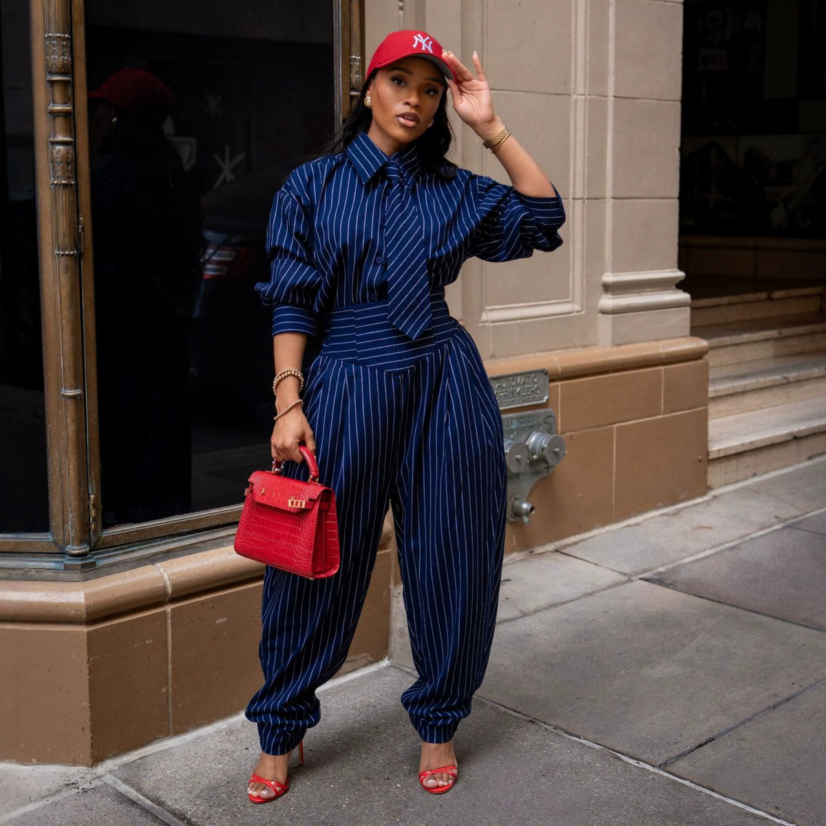 Striped Tie Shirt and Pants Set