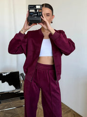 Zip Bomber Jacket and Straight Leg Pants Set