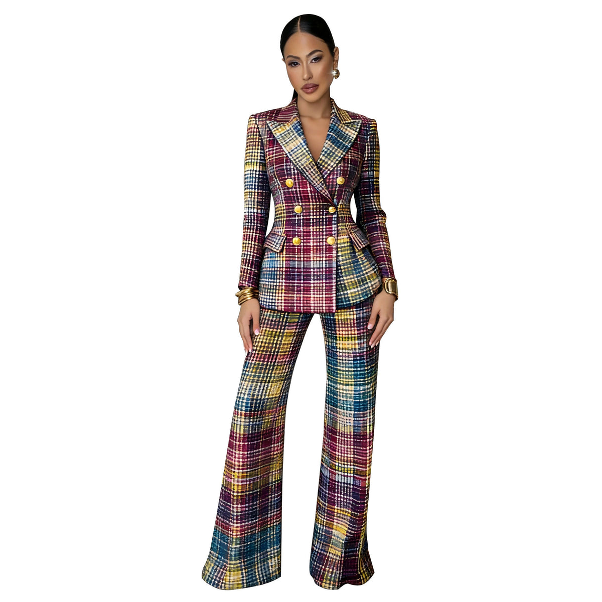 Women's Plaid Blazer and Pants Set