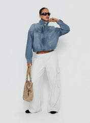 Stand Collar Washed Denim Jacket