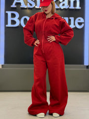 Hooded Zip Front Waist Defined Jumpsuit