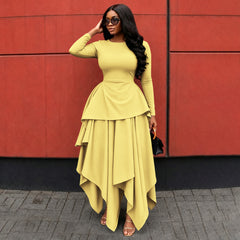 Ruffle Hem Long Sleeve Maxi Dress