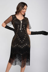 1920s Sequin Fringe Short Sleeve Flapper Dress