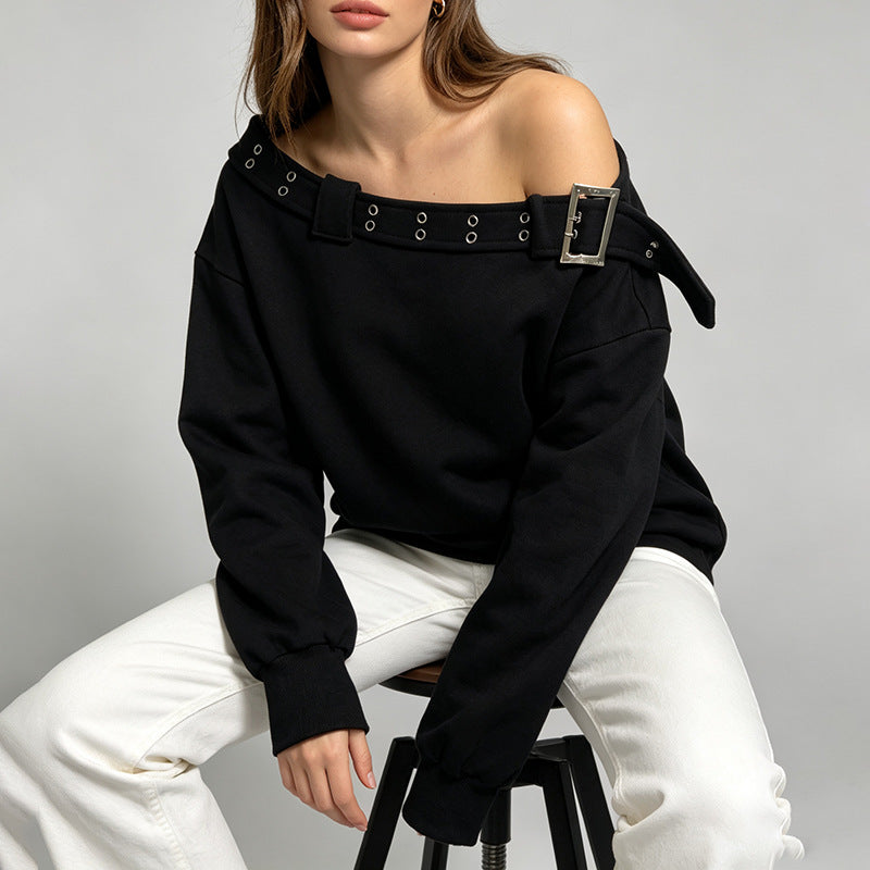 One Shoulder Oversized Sweatshirt-boutique