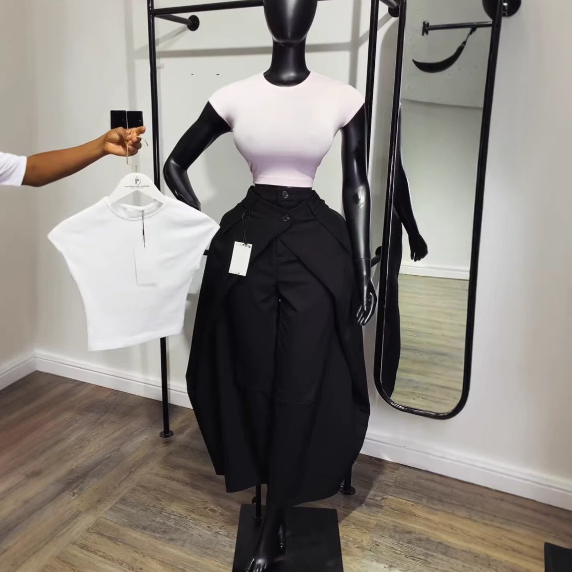 High Waist Draped Wide Leg Pants