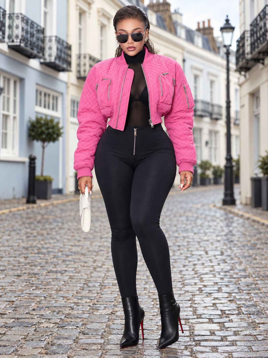 Diamond Quilted Cropped Zip Jacket