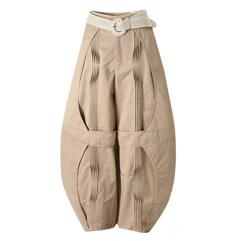 Belted Pleated Balloon Wide Leg Pants-boutique