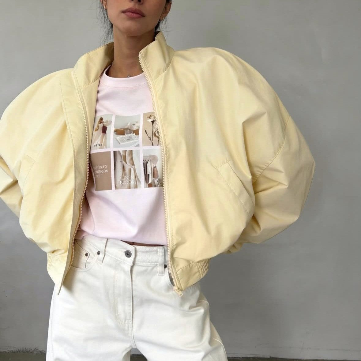 Stand Collar Cropped Oversized Jacket
