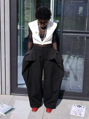 Layered Wrap High Waist Wide Leg Pants