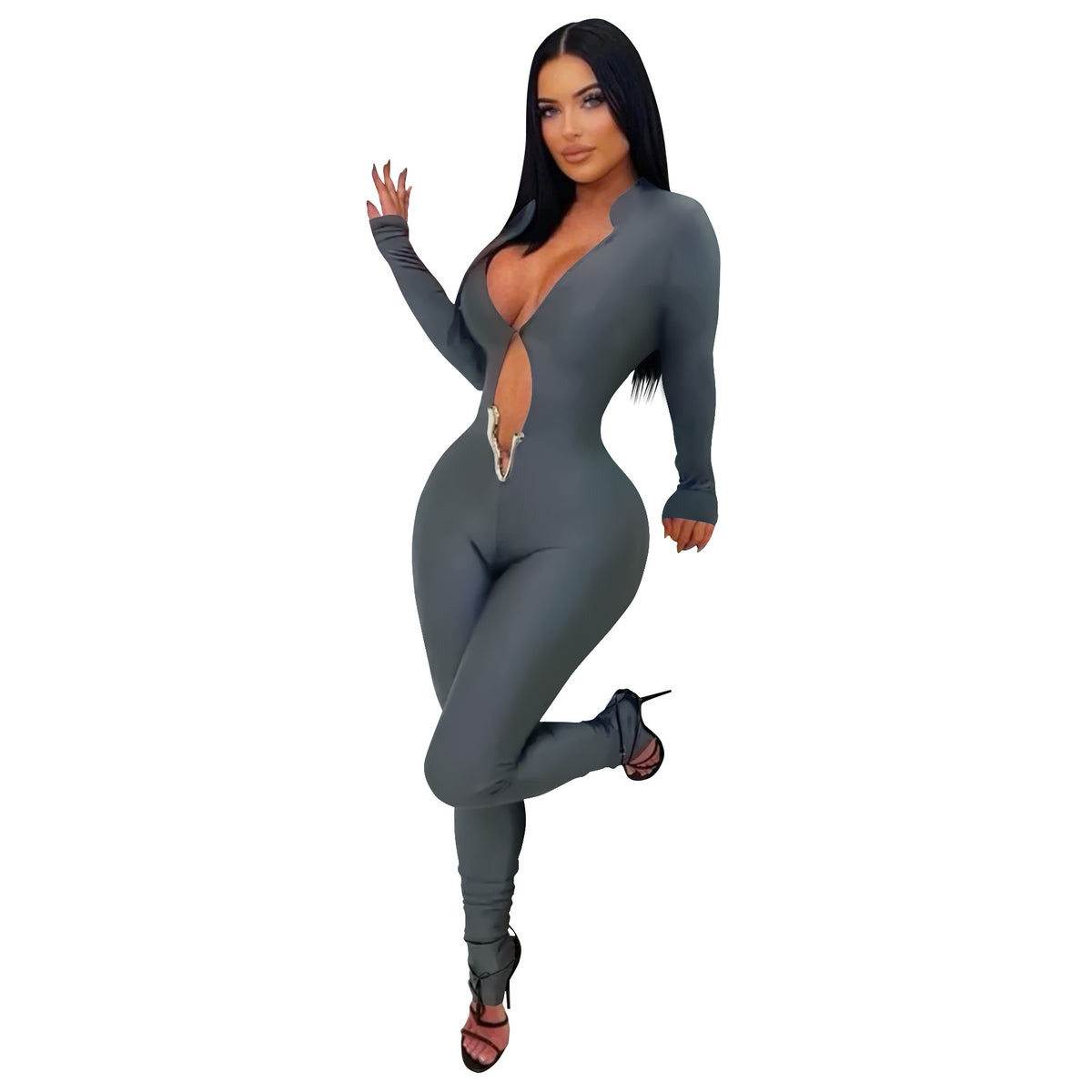 Women's Deep V-Neck Long Sleeve Jumpsuit