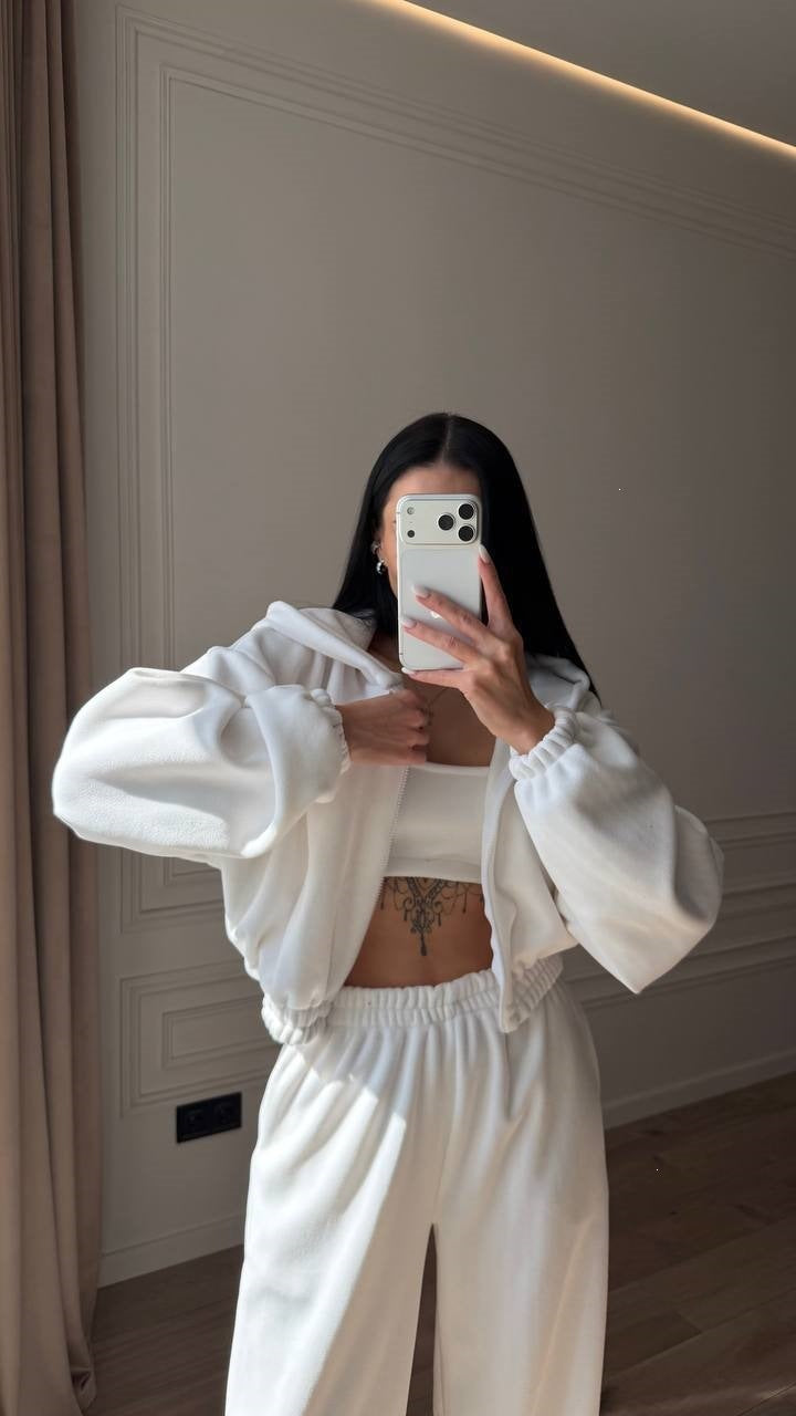 Cropped Zip Hoodie and Wide Leg Pants Set