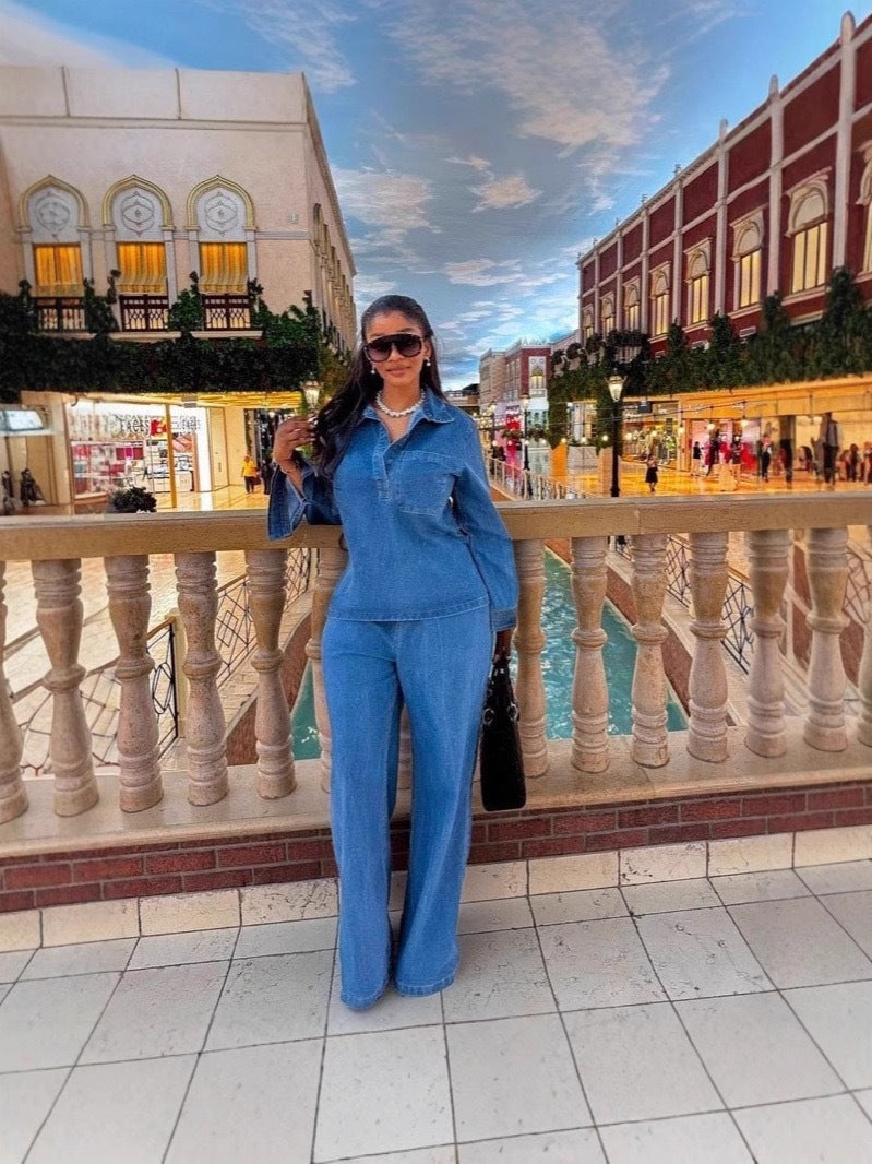 Denim Pocket Jacket and Pants Set