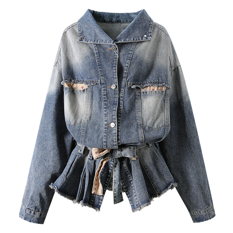 Floral Belted Cropped Denim Jacket-boutique