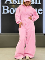 Hooded Zip Front Waist Defined Jumpsuit