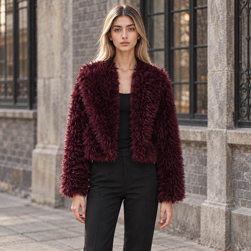 Faux Fur Collar Cropped Jacket-boutique
