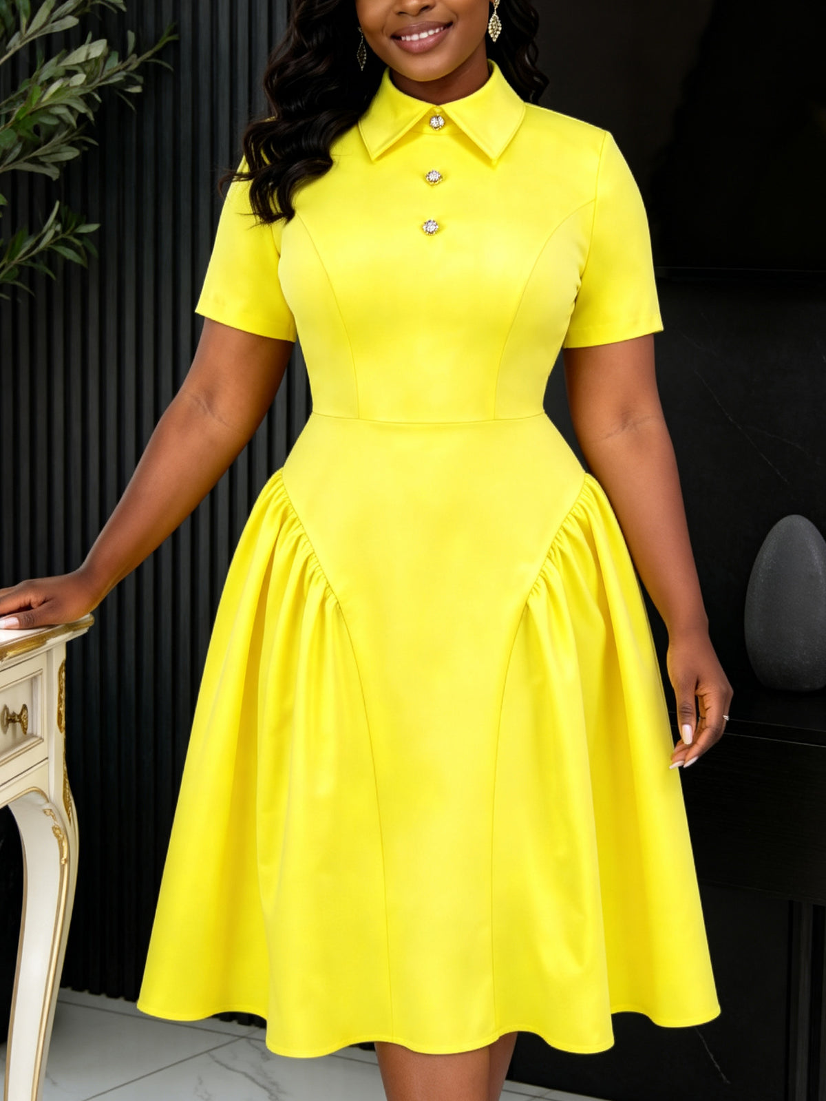Women's Button Front A-Line Midi Dress