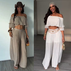 Ruffle Top and Wide Leg Pants Set
