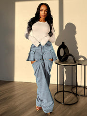 Convertible Zip Off Stretch Denim Cargo Pants