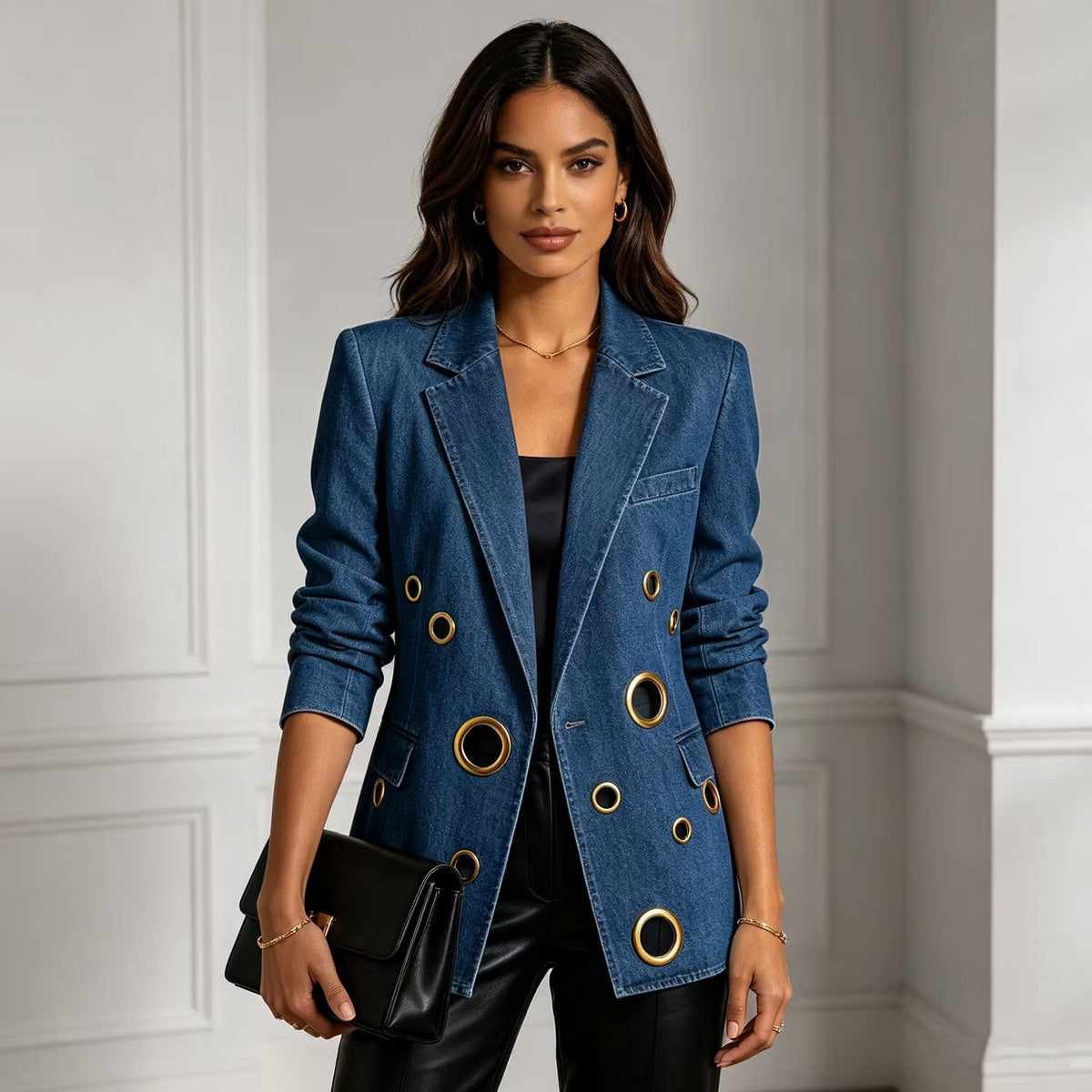 Eyelet Cutout Relaxed Denim Jacket
