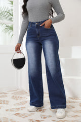 High Waist Fleece Lined Wide Leg Jeans