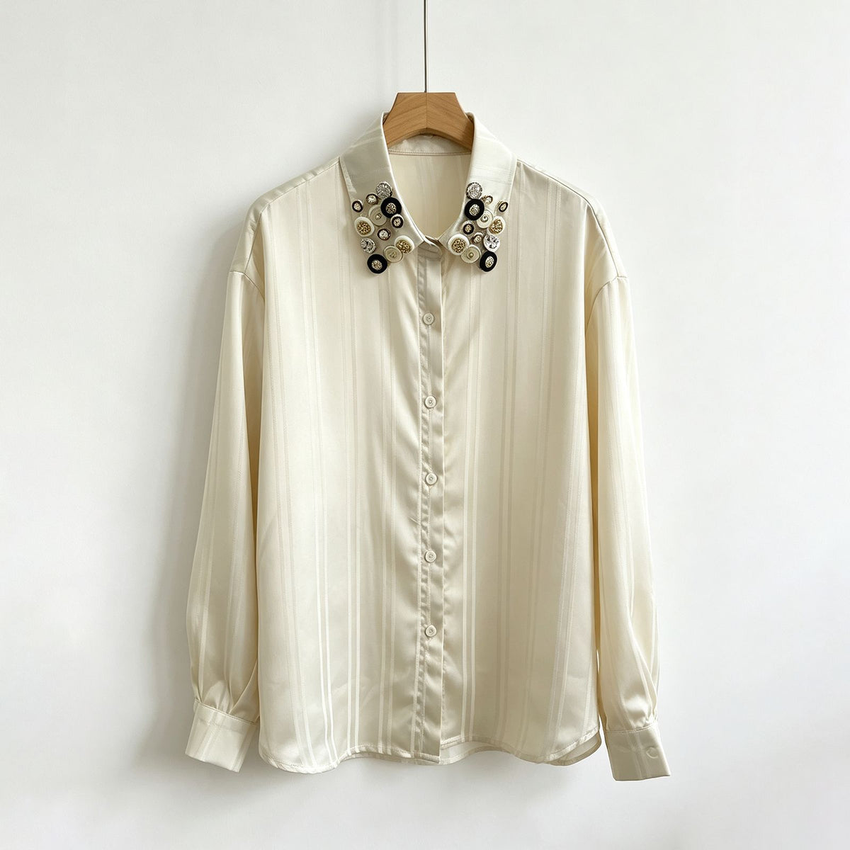 Textured Satin Stripe Button Blouse