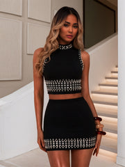 Pearl Rhinestone Top and Mini Skirt Set
