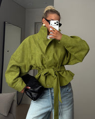 Belted Stand Collar Cropped Trench Jacket