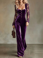 Lace Sleeve Square Neck Wide Leg Jumpsuit