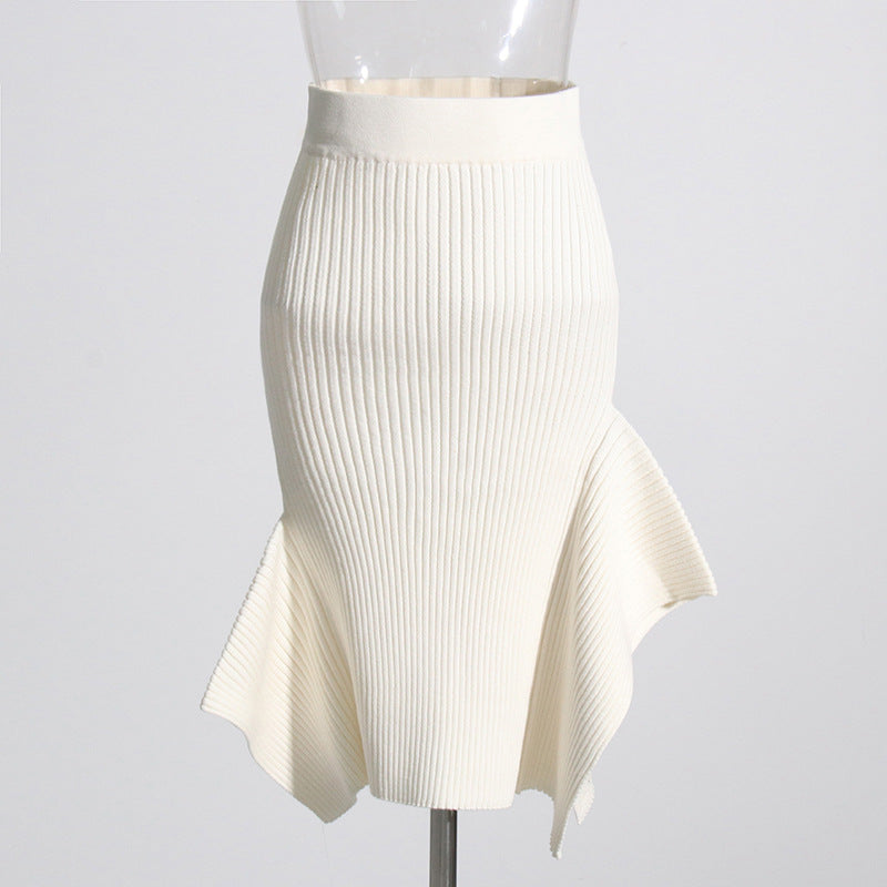 High Waist Ribbed Hem Ruffles Midi Skirt