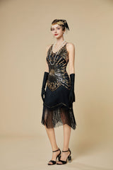 Sequin Fringe Spaghetti Strap Flapper Dress