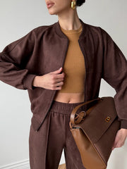 Zip Bomber Jacket and Straight Leg Pants Set