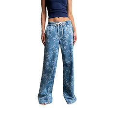 Printed Elastic Waist Denim Pants