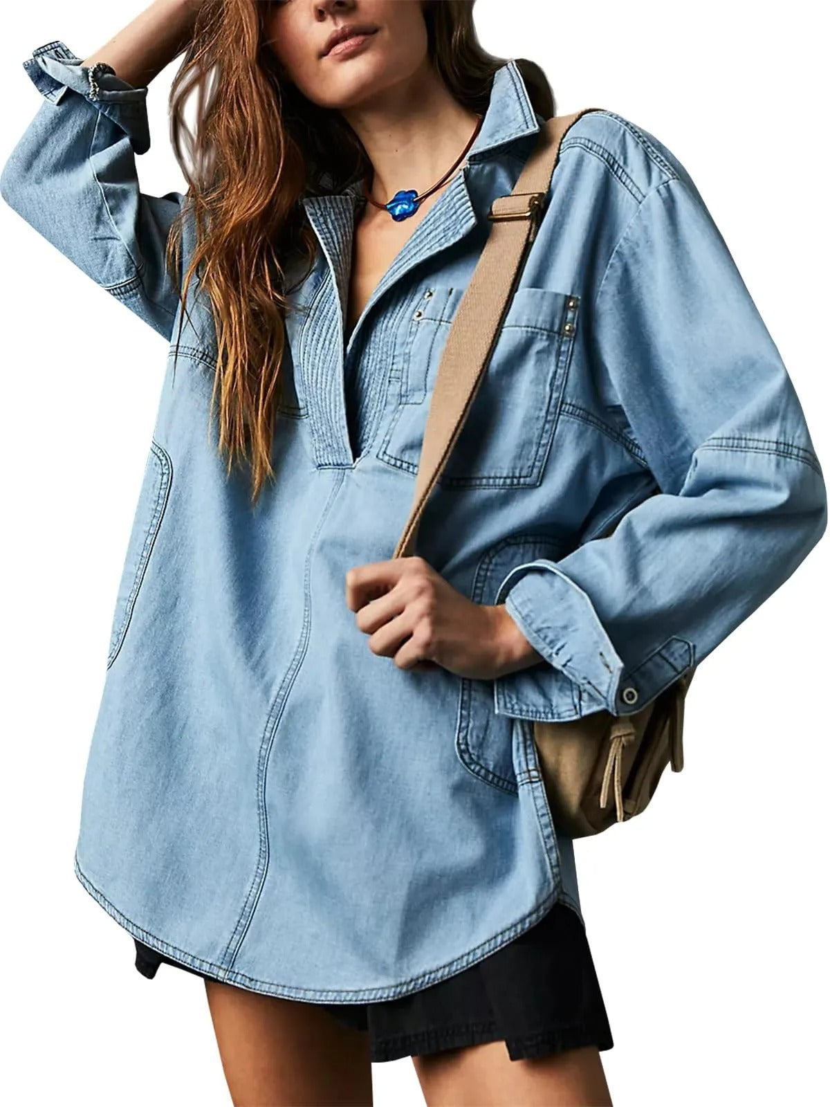 Collared Long Sleeve Denim Shirt Jacket