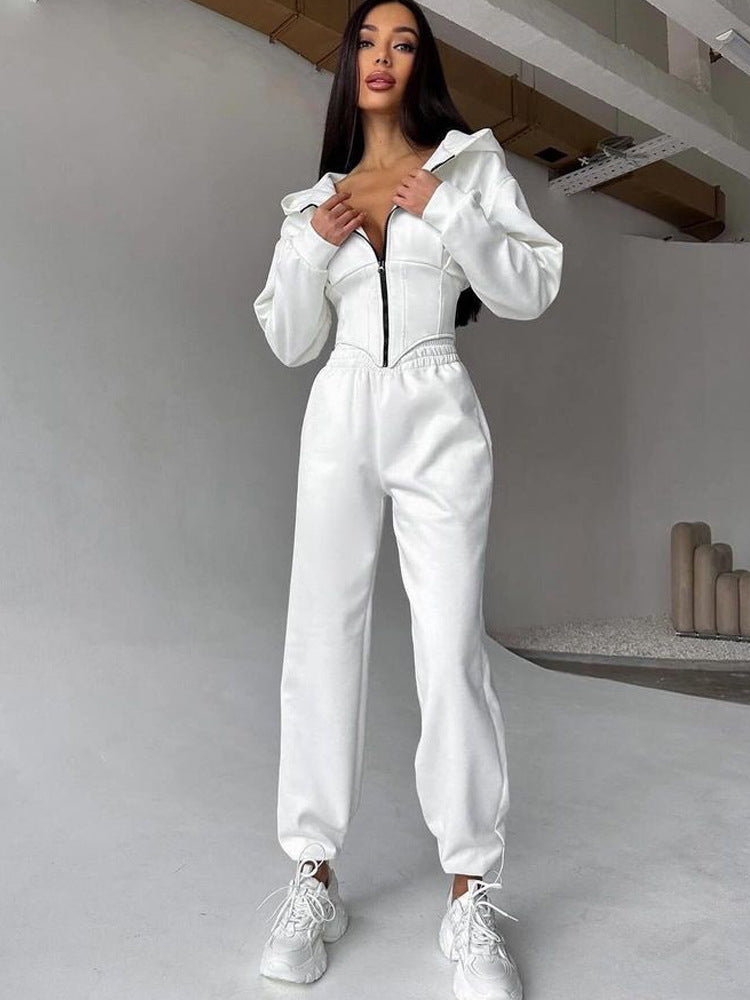 Shaped Waist Zip Hoodie and Pants Set