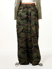 Rhinestone Pearl Camo Cargo Wide Leg Pants